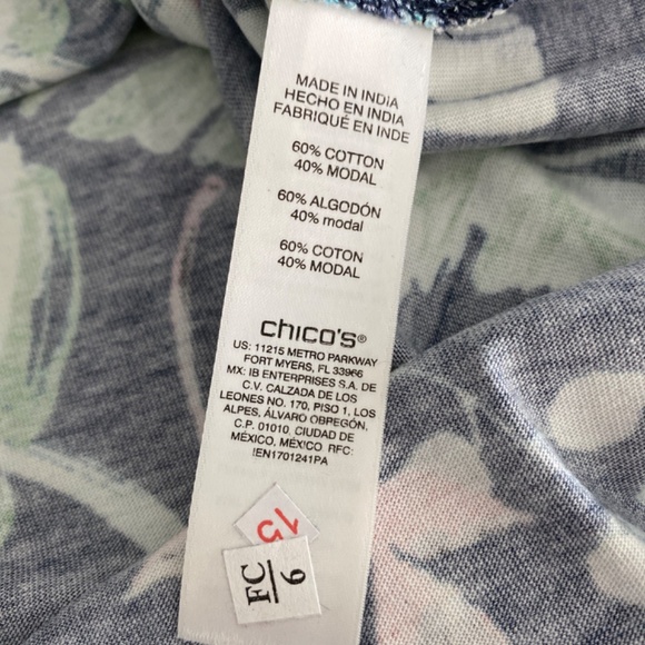 NWT Chicos Cotton Modal Navy Print Elbow Sleeve Tee Sz M - Picture 8 of 8